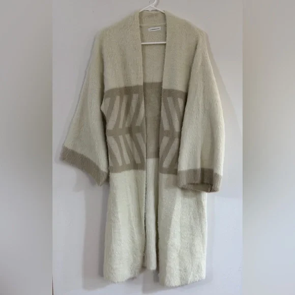 Anthropologie Sweater Merzouga Geometric Open Front Cardigan Ivory Kimono Boho - Picture 1 of 9